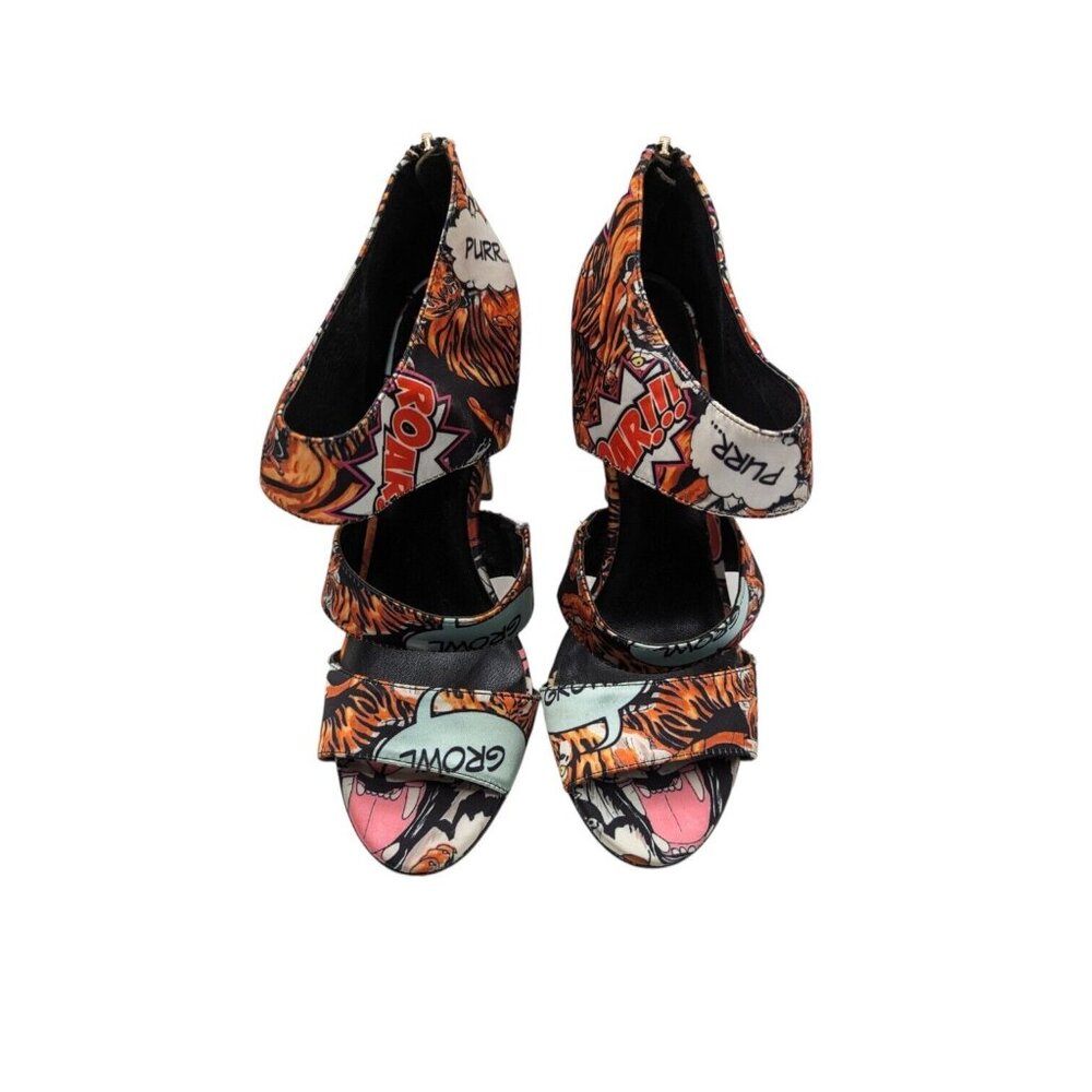 Nicole Miller Atelier Tiger Comic Print Open Toe Pump Shoes 8.5 M NEW - Picture 6 of 10
